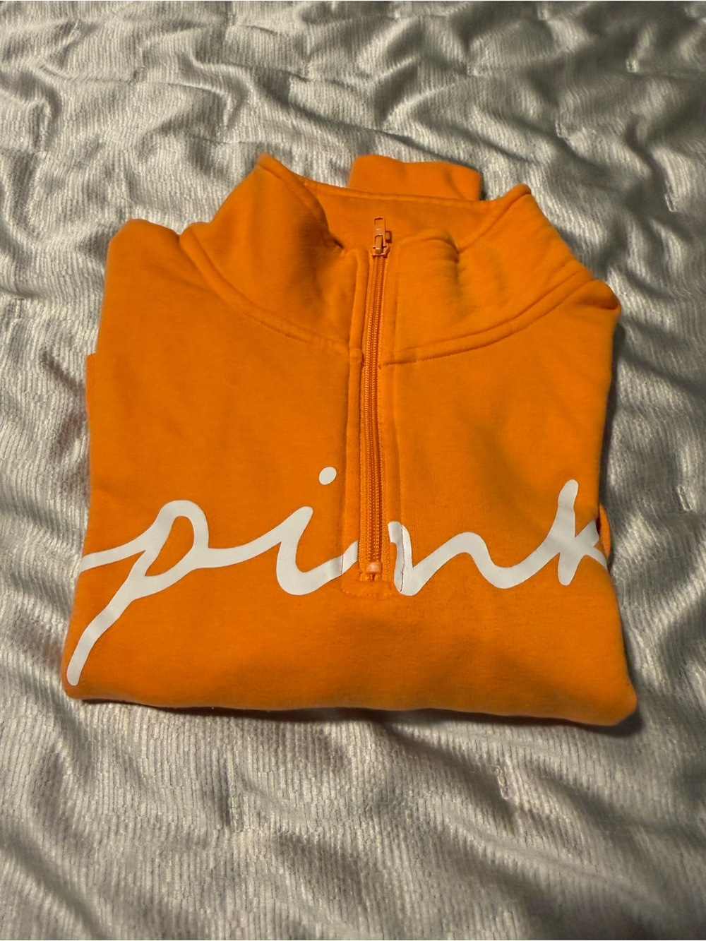 PINK Victoria's Secret Orange Half-Zip Sweatshirt with White Script